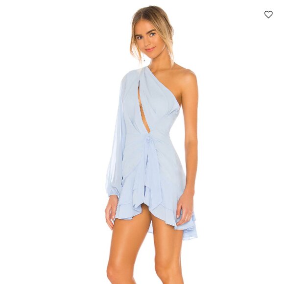 NWT Revolve Michael Costello Sunny One Shoulder Blue Mini Dress Size Small - Picture 3 of 6